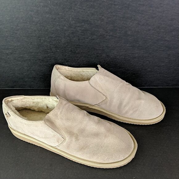 Emu Ridge Australia Suede Slippers Beige Tan Wool Lining Men Size 13 House Shoes - Picture 2 of 9